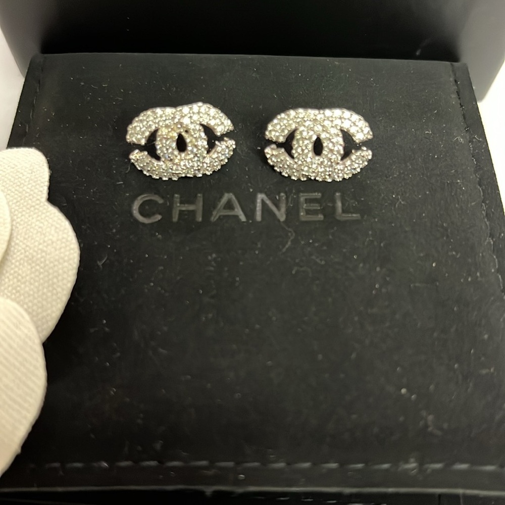 Chanel Cc Logo Rhinestone Studs - image 2